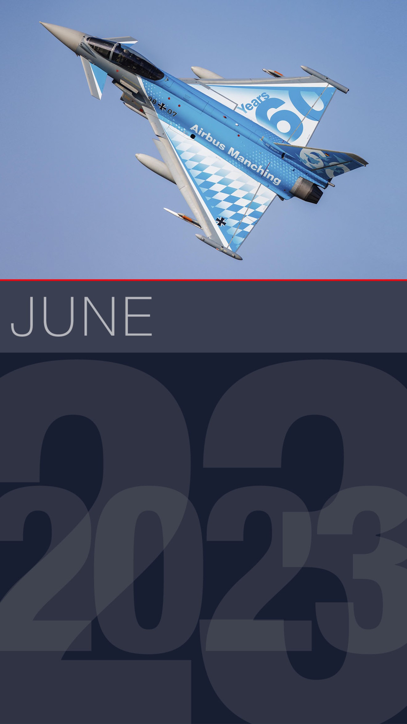 A German Eurofighter Typhoon with special markings celebrating the 60th anniversary of Airbus Manching, Germany.