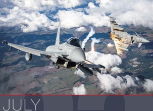 JULY Two Italian Air Force Eurofighter Typhoons deployed for NATO Air Policing in Poland decoy flares on a training mission.