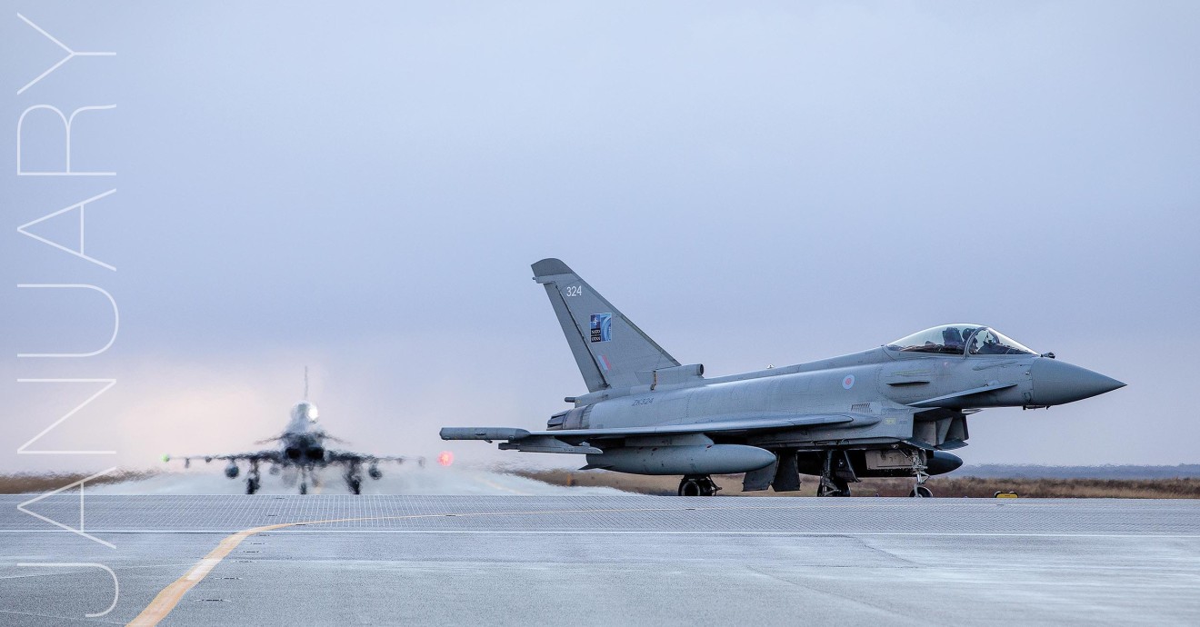 Two Royal Air Force Typhoons from No. 1 (F) Squadron on arrival at Keflavik Air Base, Iceland